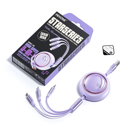 WK WDC-18 Star Series 1.2m 100W USB to 8 Pin / Type-C / Micro USB Retractable Data Cable(Purple) - Multifunction Cable by WK | Online Shopping UK | buy2fix