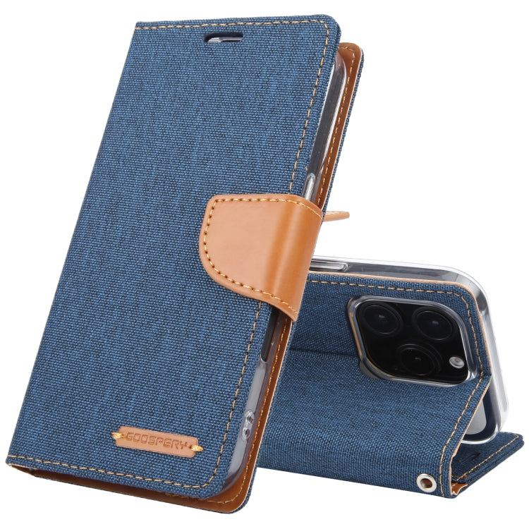 For iPhone 16 Pro Max GOOSPERY CANVAS DIARY Fabric Texture Flip Leather Phone Case(Navy Blue) - iPhone 16 Pro Max Cases by GOOSPERY | Online Shopping UK | buy2fix