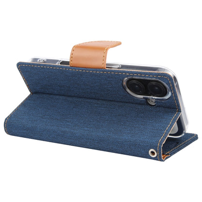 For iPhone 16 Plus GOOSPERY CANVAS DIARY Fabric Texture Flip Leather Phone Case(Navy Blue) - iPhone 16 Plus Cases by GOOSPERY | Online Shopping UK | buy2fix