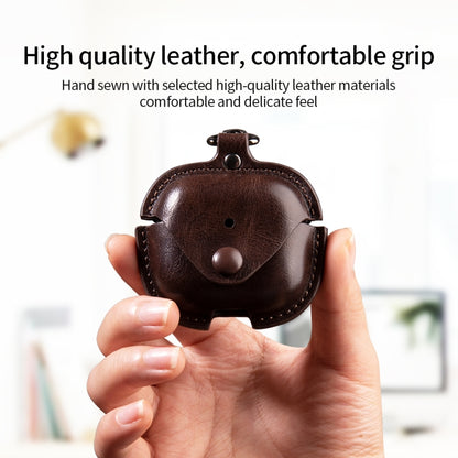 For AirPods 4 Business Leather Earphone Protective Case with Hook(Dark Brown) - For AirPods 4 by buy2fix | Online Shopping UK | buy2fix