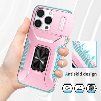 For iPhone 16 Pro Sliding Camshield Holder Phone Case(Pink + Grey Green) - iPhone 16 Pro Cases by buy2fix | Online Shopping UK | buy2fix