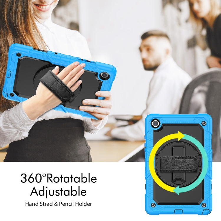 For Samsung Galaxy Tab A7 Lite T220 Silicone Hybrid PC Tablet Case with Shoulder Strap(Black + Light Blue) - Tab A7 Lite T220 / T225 by buy2fix | Online Shopping UK | buy2fix