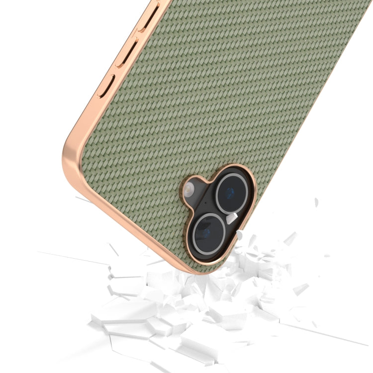 For iPhone 16 Nano Electroplating Carbon Fiber Texture Phone Case(Green) - iPhone 16 Cases by buy2fix | Online Shopping UK | buy2fix