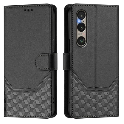 For Sony Xperia 1 VI 2024 Honeycomb Embossing RFID Leather Phone Case(Black) - Sony Cases by buy2fix | Online Shopping UK | buy2fix