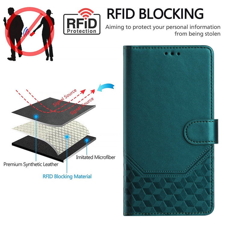 For Sony Xperia 1 VI 2024 Honeycomb Embossing RFID Leather Phone Case(Peacock Green) - Sony Cases by buy2fix | Online Shopping UK | buy2fix