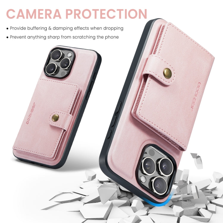 For iPhone 16 Pro JEEHOOD J01 Retro Magnetic Detachable Wallet Phone Case(Pink) - iPhone 16 Pro Cases by JEEHOOD | Online Shopping UK | buy2fix