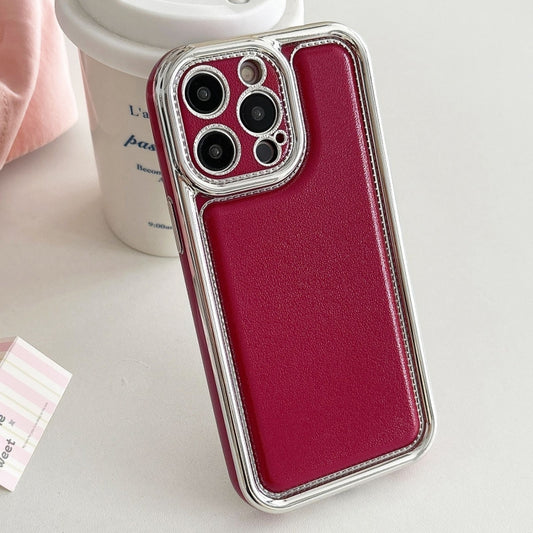 For iPhone 16 Pro Max Electroplated Edge Frosted Leather TPU Phone Case(Wine Red) - iPhone 16 Pro Max Cases by buy2fix | Online Shopping UK | buy2fix