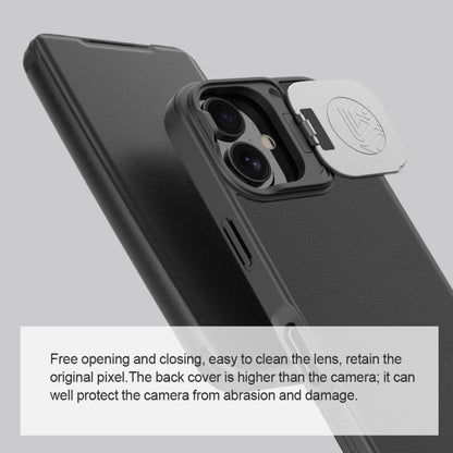 For iPhone 16 NILLKIN Qin Prop Series Flip Camera Cover Design Leather Phone Case(Black) - iPhone 16 Cases by NILLKIN | Online Shopping UK | buy2fix