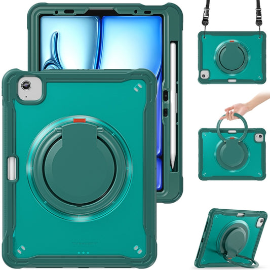 For iPad Air 11 2024 Heavy Duty Hybrid Tablet Case with Handle & Strap(Dark Green) - iPad Air 11 2024 Cases by buy2fix | Online Shopping UK | buy2fix