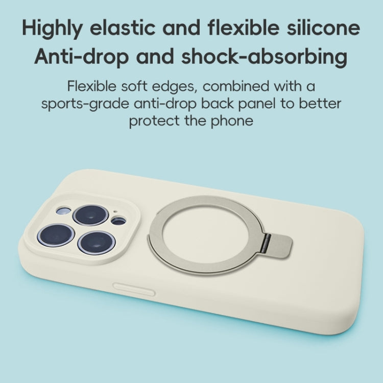 For iPhone 16 Pro Max Precision Hole Liquid Silicone MagSafe Metal Ring Holder Phone Case(White) - iPhone 16 Pro Max Cases by buy2fix | Online Shopping UK | buy2fix