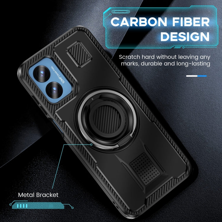 For Motorola Moto G Play 4G 2024 Ring Holder Carbon Fiber PC Hybrid TPU Phone Case(Black) - Motorola Cases by buy2fix | Online Shopping UK | buy2fix