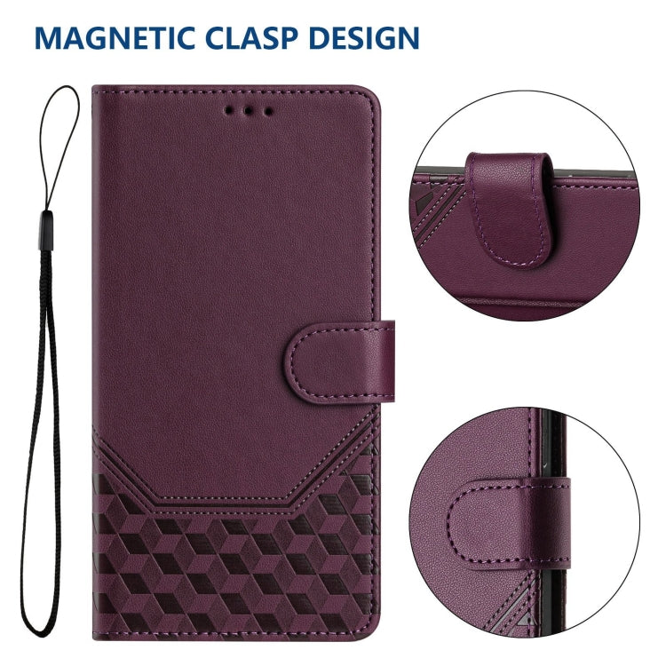 For Motorola Moto G Play 5G 2024 Oversea Honeycomb Embossing RFID Leather Phone Case(Violet) - Motorola Cases by buy2fix | Online Shopping UK | buy2fix