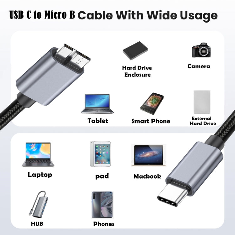 10Gbps USB-C / Type-C 3.1 to Micro B Mobile Hard Disk Adapter Cable, Length:3m - Cable & Adapters by buy2fix | Online Shopping UK | buy2fix