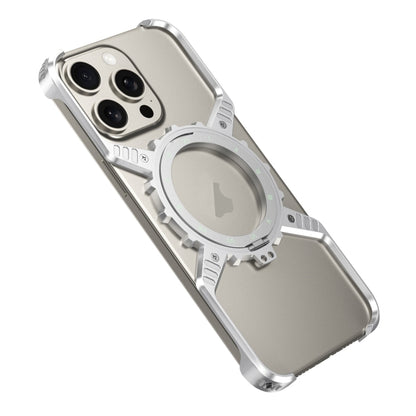 For iPhone 16 Plus / 15 Pro Max Mechanical Gear MagSafe Holder Borderless Metal Phone Case(Silver) - iPhone 16 Plus Cases by buy2fix | Online Shopping UK | buy2fix