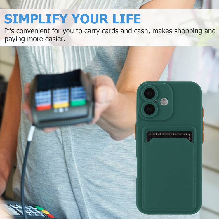 For iPhone 16 Skin Feel Card Contrast Color Button TPU Phone Case(Dark Green) - iPhone 16 Cases by buy2fix | Online Shopping UK | buy2fix