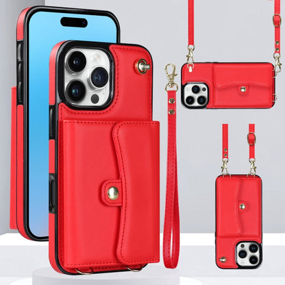 For iPhone 16 Pro RFID Card Slot Phone Case with Long Lanyard(Red) - iPhone 16 Pro Cases by buy2fix | Online Shopping UK | buy2fix