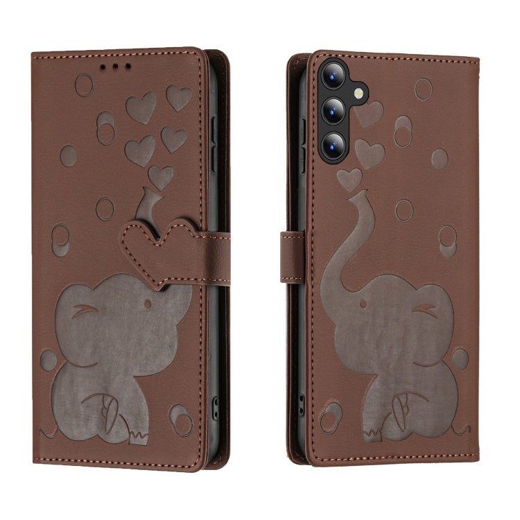 For Samsung Galaxy S25 5G Cartoon Elephant Embossed Leather Phone Case(Brown) - Galaxy S25 5G Cases by buy2fix | Online Shopping UK | buy2fix