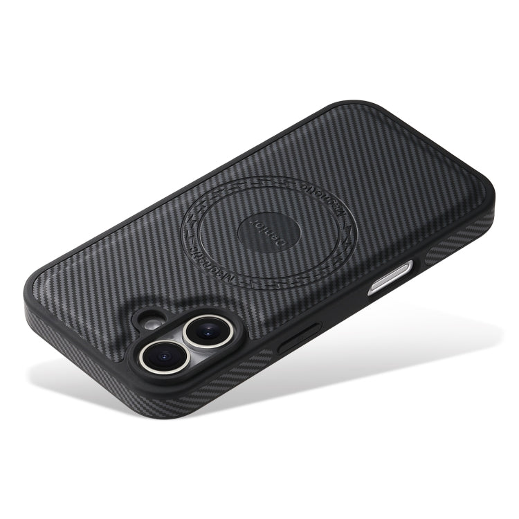 For iPhone 16 Plus Denior Carbon Fiber Texture Leather MagSafe Phone Case(Black) - iPhone 16 Plus Cases by Denior | Online Shopping UK | buy2fix