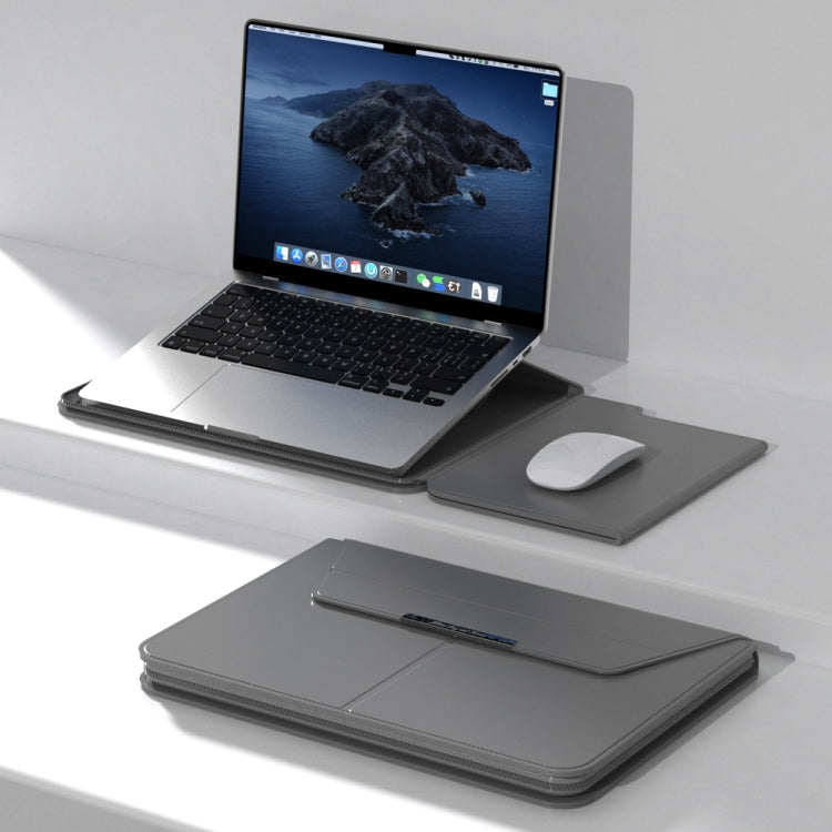 Multifunctional Laptop PU Magnetic Stand Split Liner Bag with Mouse Pad Function, Size:15 inch(Grey) - 15 inch by buy2fix | Online Shopping UK | buy2fix