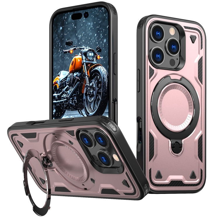 For iPhone 16 Pro PC Hybrid TPU Armor MagSafe Holder Phone Case(Rose Gold) - iPhone 16 Pro Cases by buy2fix | Online Shopping UK | buy2fix