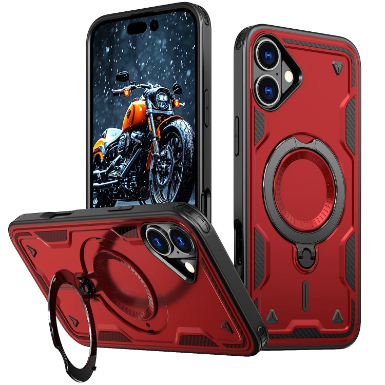 For iPhone 16 Plus PC Hybrid TPU Armor MagSafe Holder Phone Case(Red) - iPhone 16 Plus Cases by buy2fix | Online Shopping UK | buy2fix