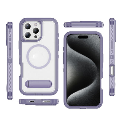 For iPhone 16 Pro Max Guard MagSafe Holder Matte PC Hybrid TPU Phone Case(Purple Transparent) - iPhone 16 Pro Max Cases by buy2fix | Online Shopping UK | buy2fix