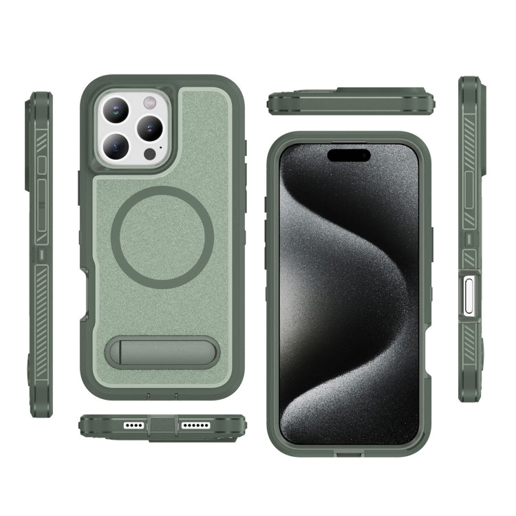 For iPhone 16 Pro Guard MagSafe Holder Matte PC Hybrid TPU Phone Case(Green) - iPhone 16 Pro Cases by buy2fix | Online Shopping UK | buy2fix