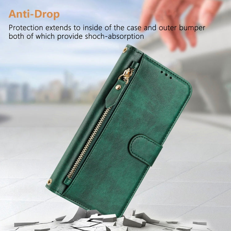 For iPhone 16 Pro Max Multi-Card Slots Zipper Wallet Leather Phone Case(Green) - iPhone 16 Pro Max Cases by buy2fix | Online Shopping UK | buy2fix