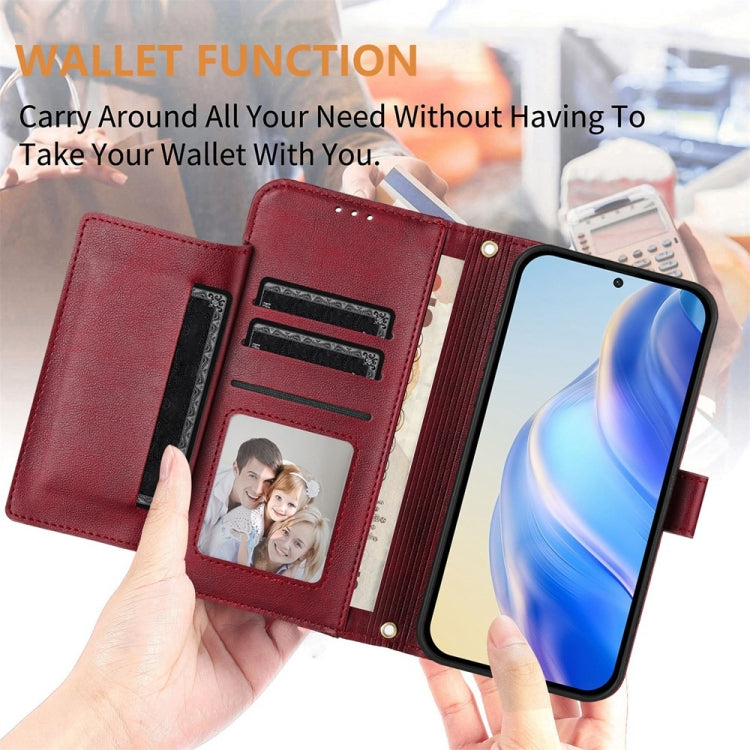 For iPhone 16 Plus Multi-Card Slots Zipper Wallet Leather Phone Case(Dark Red) - iPhone 16 Plus Cases by buy2fix | Online Shopping UK | buy2fix