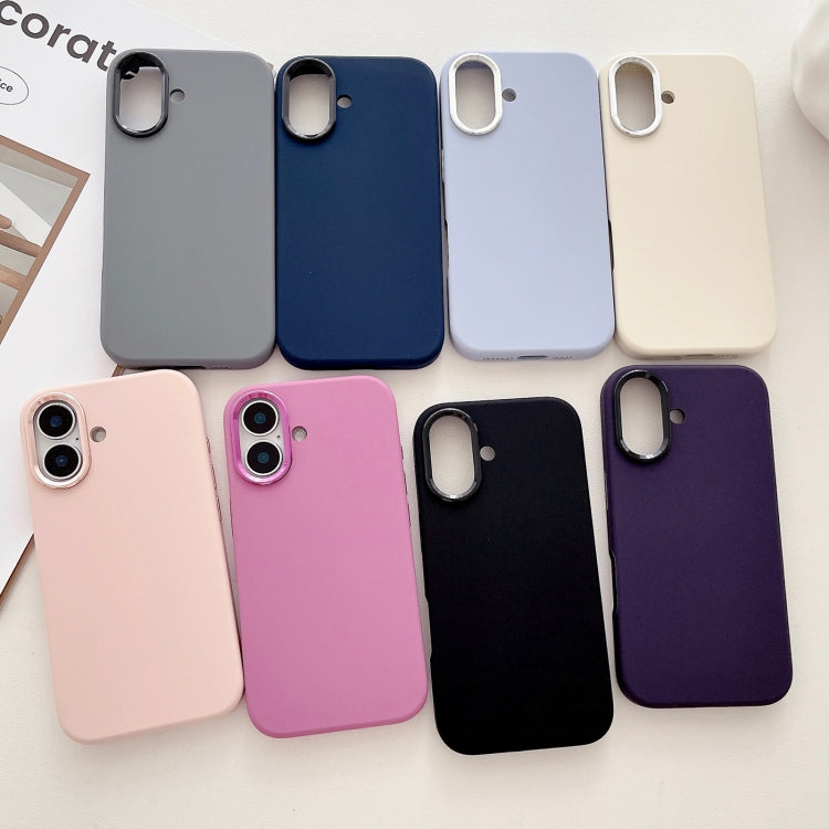 For iPhone 16 Metal Liquid Silicone Skin Feel Phone Case(Dark Blue) - iPhone 16 Cases by buy2fix | Online Shopping UK | buy2fix