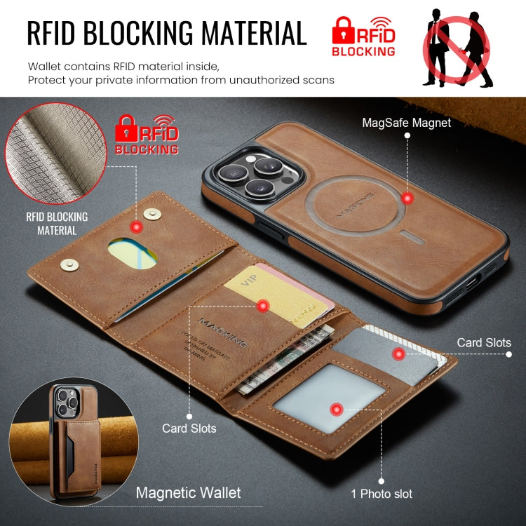 For iPhone 15 Pro Max DG.MING MAGKING-K2 Series MagSafe RFID Card Bag Detachable Phone Case(Brown) - iPhone 15 Pro Max Cases by DG.MING | Online Shopping UK | buy2fix