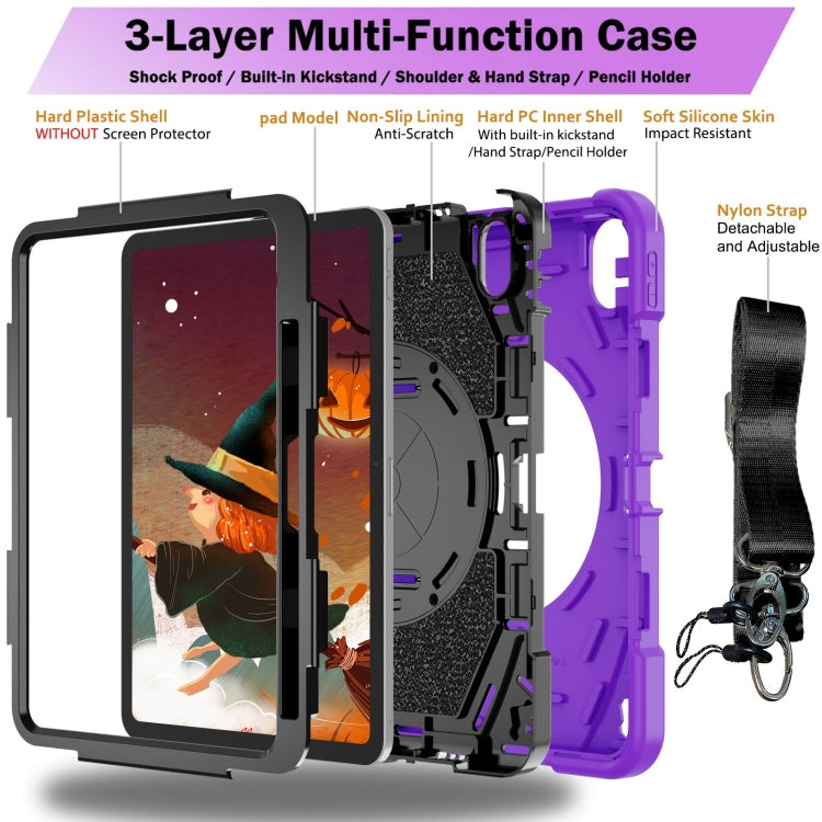 For iPad 10th Gen 10.9 2022 Bat Hand Grip Turntable Stand Tablet Case(Purple Black) - iPad 10th Gen 10.9 Cases by buy2fix | Online Shopping UK | buy2fix