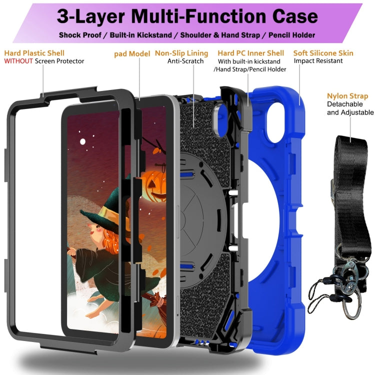 For iPad mini 6 / mini 2024 Bat Hand Grip Turntable Stand Tablet Case(Blue Black) - iPad mini 6 Cases by buy2fix | Online Shopping UK | buy2fix