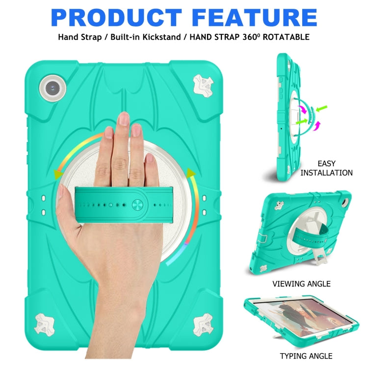 For Samsung Galaxy Tab A9+ Bat Hand Grip Turntable Stand Tablet Case(Mint Green White) - Galaxy Tab A9+ by buy2fix | Online Shopping UK | buy2fix