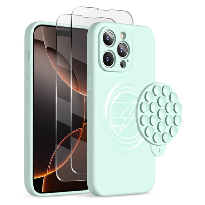 For iPhone 16 Pro Max Silicone Suction Cup MagSafe Phone Case with Screen Film(Mint Green) - iPhone 16 Pro Max Cases by buy2fix | Online Shopping UK | buy2fix