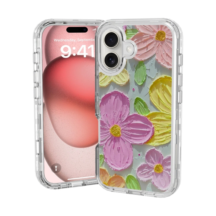 For iPhone 16 Plus Small Fresh Sticker PC + TPU Shockproof Phone Case(Colorful Flowers) - iPhone 16 Plus Cases by buy2fix | Online Shopping UK | buy2fix