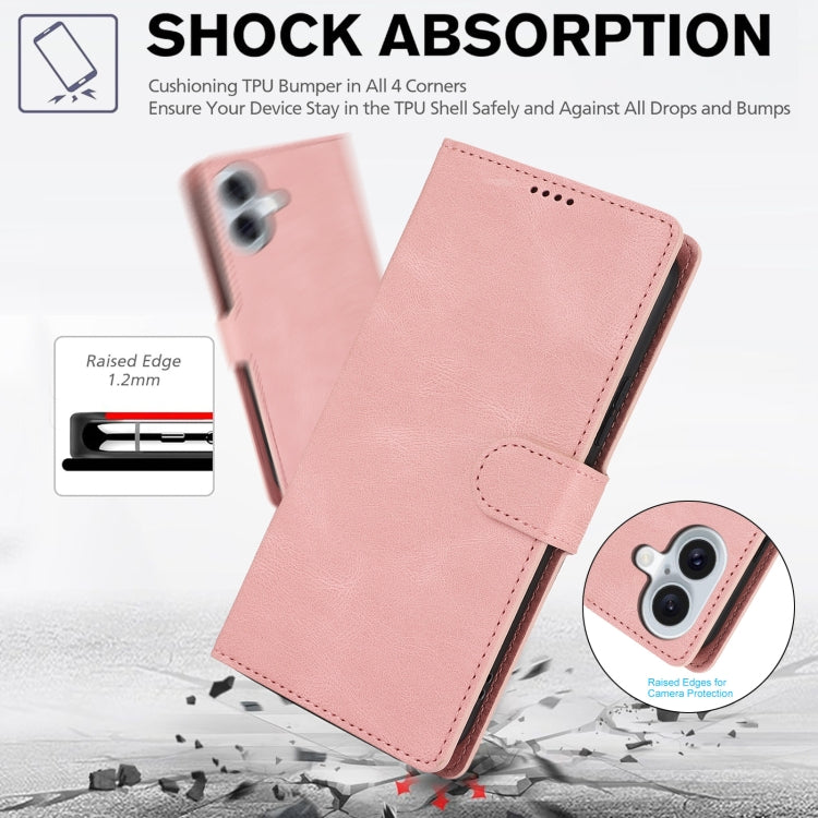 For iPhone 16 Plus Fantasy Skin-feel Calfskin Texture Leather Phone Case(Pink) - iPhone 16 Plus Cases by buy2fix | Online Shopping UK | buy2fix