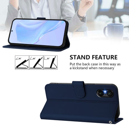 For Sony Xperia 5 VI 2024 Skin Feel Solid Color Leather Phone Case with Lanyard(Navy Blue) - Sony Cases by buy2fix | Online Shopping UK | buy2fix