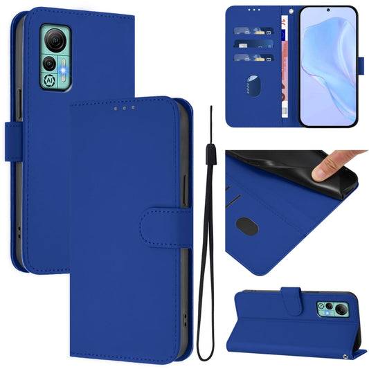 For Ulefone Note 14 Skin Feel Solid Color Leather Phone Case with Lanyard(Dark Blue) - Ulefone Cases by buy2fix | Online Shopping UK | buy2fix