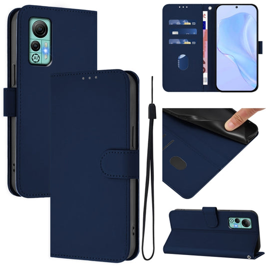 For Ulefone Note 14 Skin Feel Solid Color Leather Phone Case with Lanyard(Navy Blue) - Ulefone Cases by buy2fix | Online Shopping UK | buy2fix