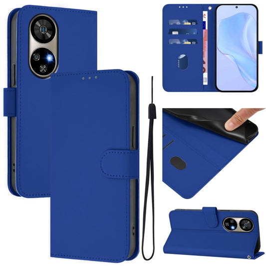 For Ulefone Note 17 Pro Skin Feel Solid Color Leather Phone Case with Lanyard(Dark Blue) - Ulefone Cases by buy2fix | Online Shopping UK | buy2fix