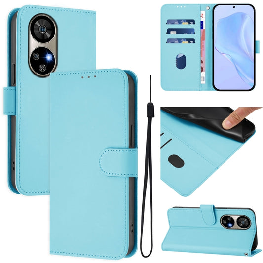 For Ulefone Note 17 Pro Skin Feel Solid Color Leather Phone Case with Lanyard(Sky Blue) - Ulefone Cases by buy2fix | Online Shopping UK | buy2fix