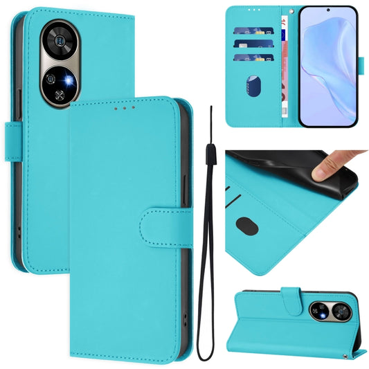 For Ulefone Note 17 Pro Skin Feel Solid Color Leather Phone Case with Lanyard(Lake Blue) - Ulefone Cases by buy2fix | Online Shopping UK | buy2fix