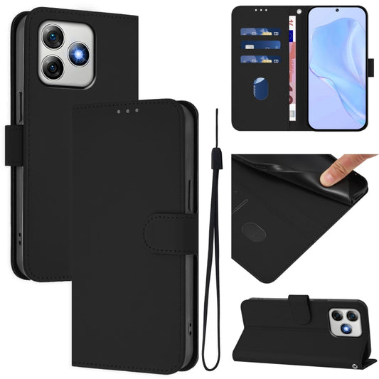 For Ulefone Note 18 Ultra Skin Feel Solid Color Leather Phone Case with Lanyard(Black) - Ulefone Cases by buy2fix | Online Shopping UK | buy2fix