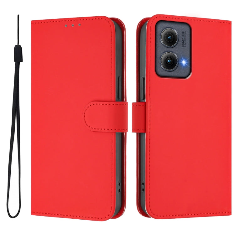 For Motorola Edge 5G 2024 Skin Feel Solid Color Leather Phone Case with Lanyard(Red) - Motorola Cases by buy2fix | Online Shopping UK | buy2fix