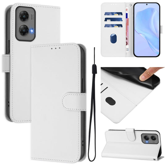 For Motorola Moto G Stylus 5G 2024 Skin Feel Solid Color Leather Phone Case with Lanyard(White) - Motorola Cases by buy2fix | Online Shopping UK | buy2fix