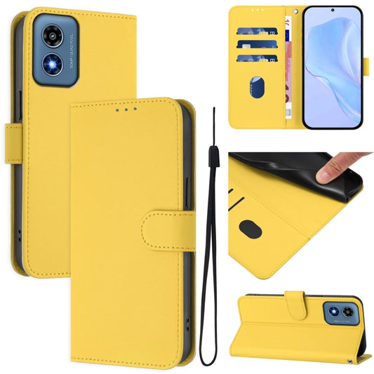 For Motorola Moto G Play 4G 2024 Global Skin Feel Solid Color Leather Phone Case with Lanyard(Lemon Yellow) - Motorola Cases by buy2fix | Online Shopping UK | buy2fix