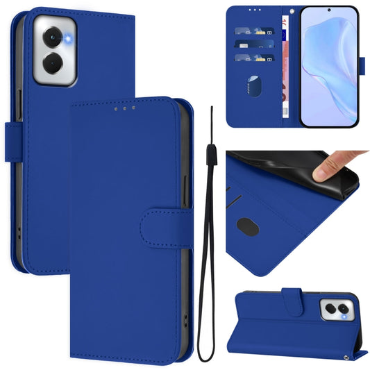 For Motorola Moto G Power 5G 2024 Skin Feel Solid Color Leather Phone Case with Lanyard(Dark Blue) - Motorola Cases by buy2fix | Online Shopping UK | buy2fix