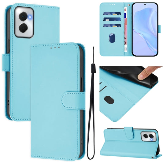 For Motorola Moto G Power 5G 2024 Skin Feel Solid Color Leather Phone Case with Lanyard(Sky Blue) - Motorola Cases by buy2fix | Online Shopping UK | buy2fix