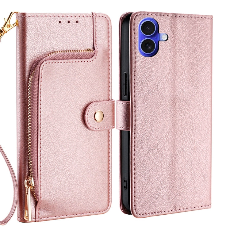 For iPhone 16 Plus Zipper Bag Leather Phone Case(Rose Gold) - iPhone 16 Plus Cases by buy2fix | Online Shopping UK | buy2fix